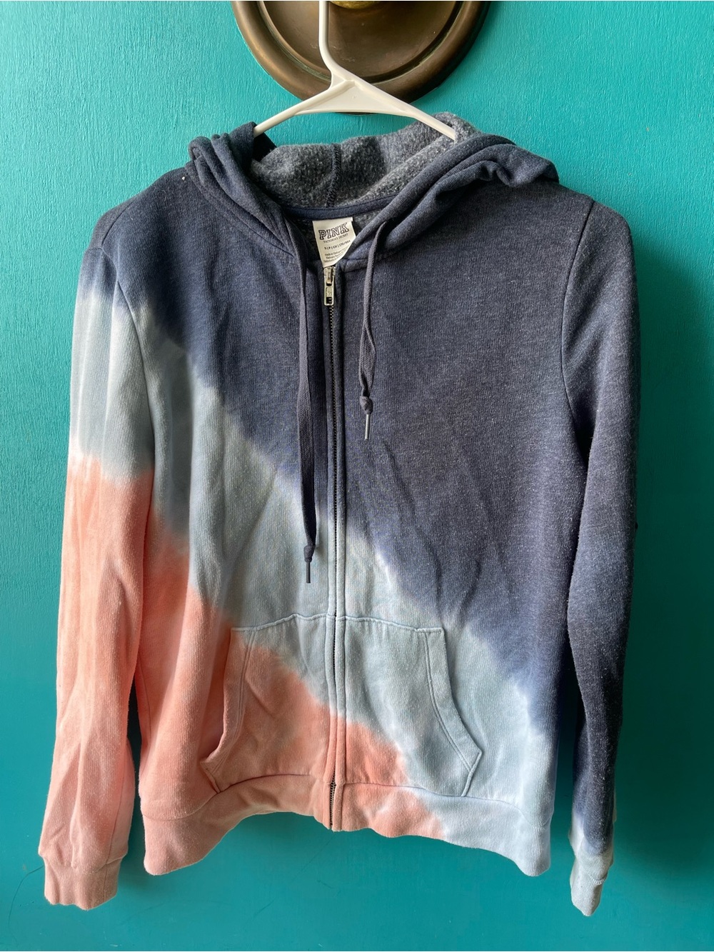PINK Tie-Dye Zip Hoodie in Navy, Light Blue & Coral